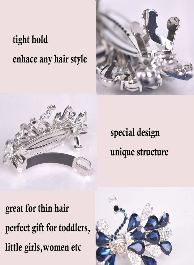 Sankuwen Peacock Rhinestone Hairpin Luxury Crystal Hair Barrette Clip(Dark Blue) - Image 5